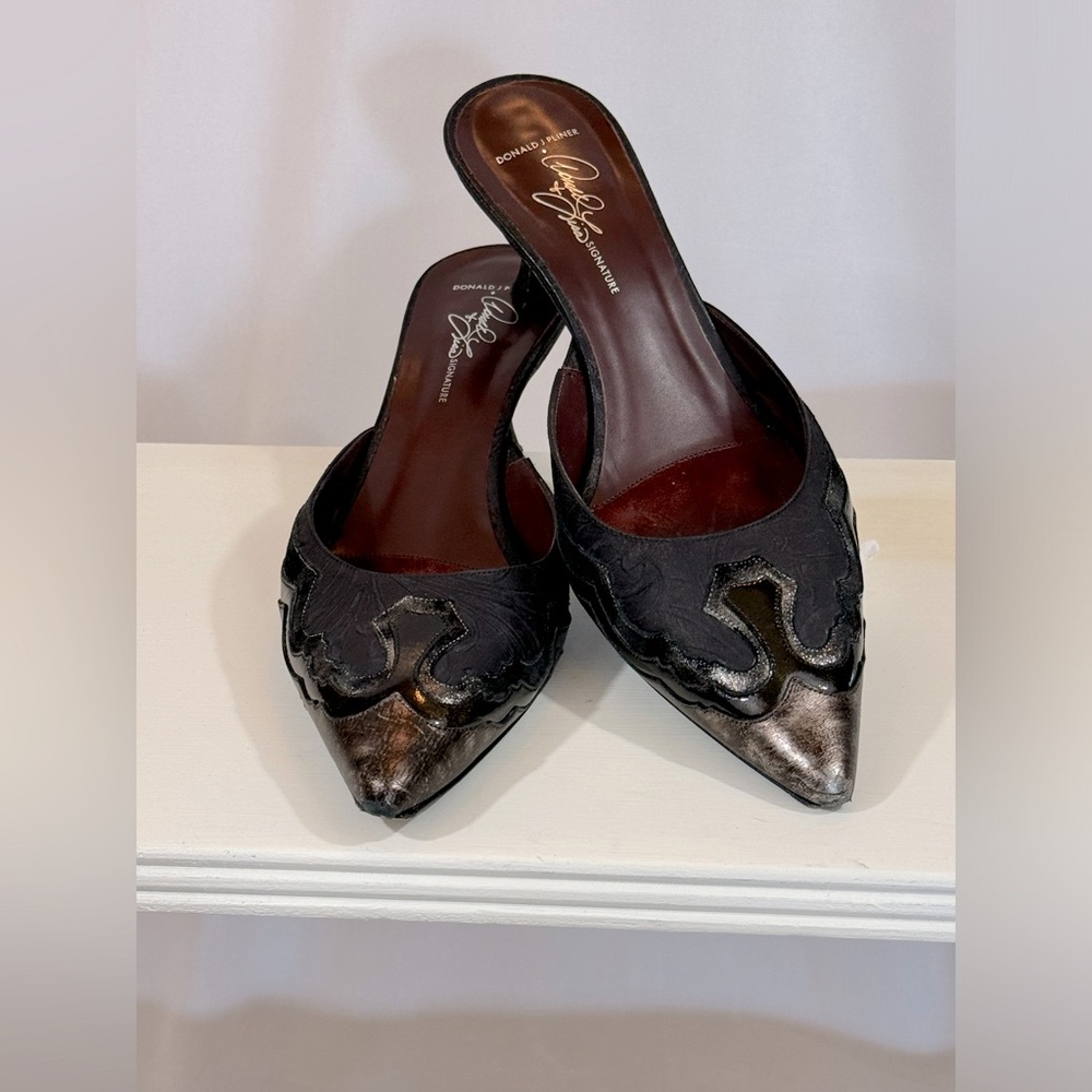 EUC: Donald J. Pliner brown western mules.